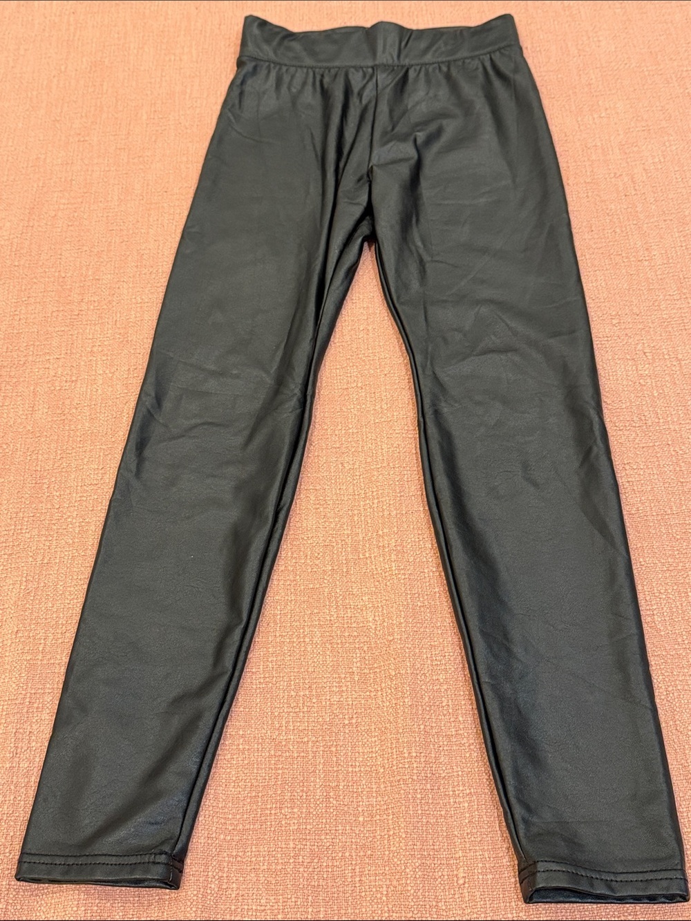 Girls size 10-12 years Black Faux Leather stretchy Leggings / pants